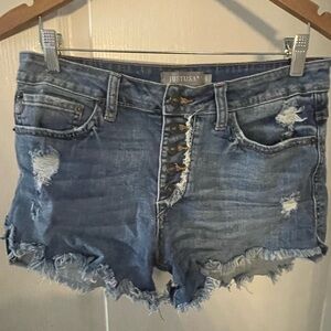 Just USA Women's Button-Fly Frayed Denim Shorts